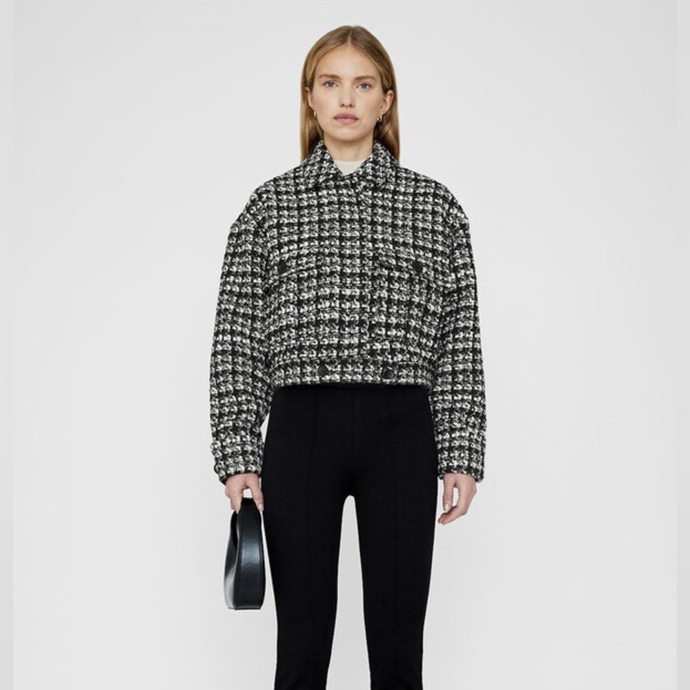 Anine Bing Adriana black and white tweed cropped jacket